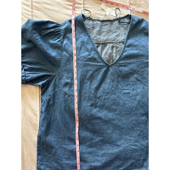 NWT Draper James V-Neck Puff Sleeve Chambray Top Shirt XXL - Picture 9 of 10